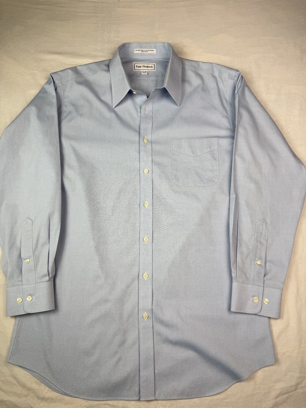 Paul Fredrick Pinpoint Dress Shirt SLIM FIT Non-Iron Two-Ply BLUE 17-34